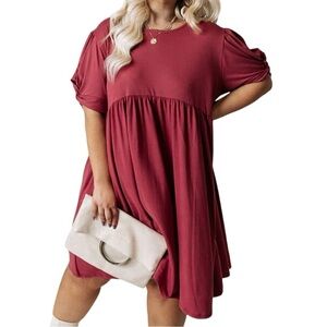 Women's entro babydoll in duty rose curves short sleeve plus size smock dress.